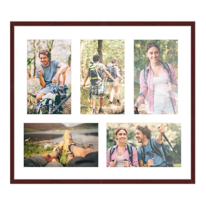 12x14 Wood Collage Frame with a White Mat for 4x6 Pictures