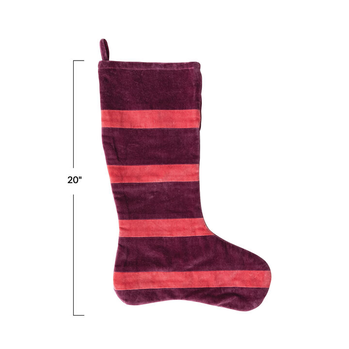 Maroon & Pink Striped Cotton Velvet Stocking