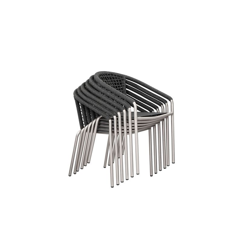 Phil 7 Piece Dining Set, Slate Gray Woven Rope, Sturdy Aluminum Frames - Benzara