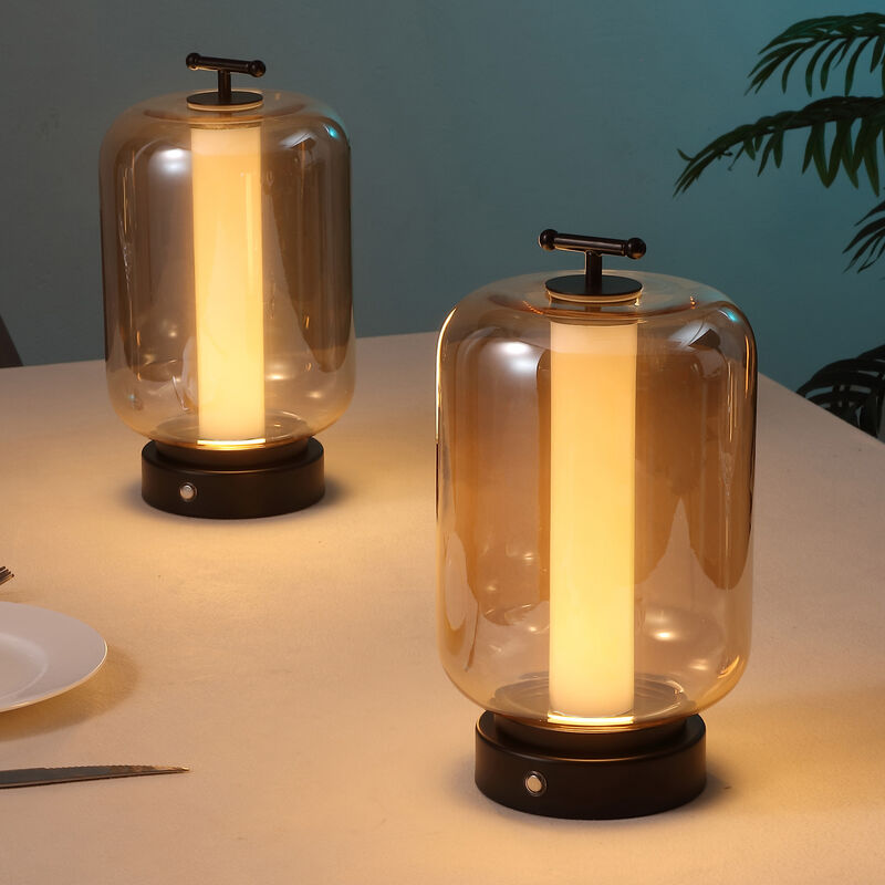 Milou 10.75" Vintage Glam Lantern Rechargeable/Cordless Dimmable Integrated LED Table Lamp with Touch Sensor