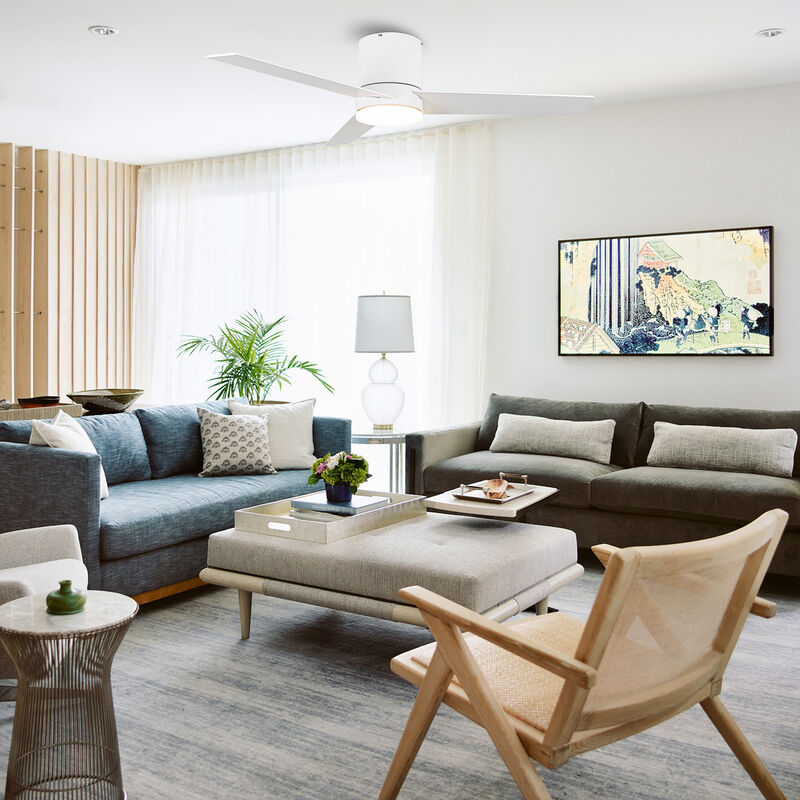 48" Modern White LED Flush Mount Ceiling Fan with Remote Control