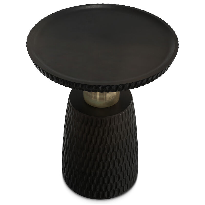 Breanna 16 inch Wide Solid Mango/Metal Contemporary End Table in Black/Gold