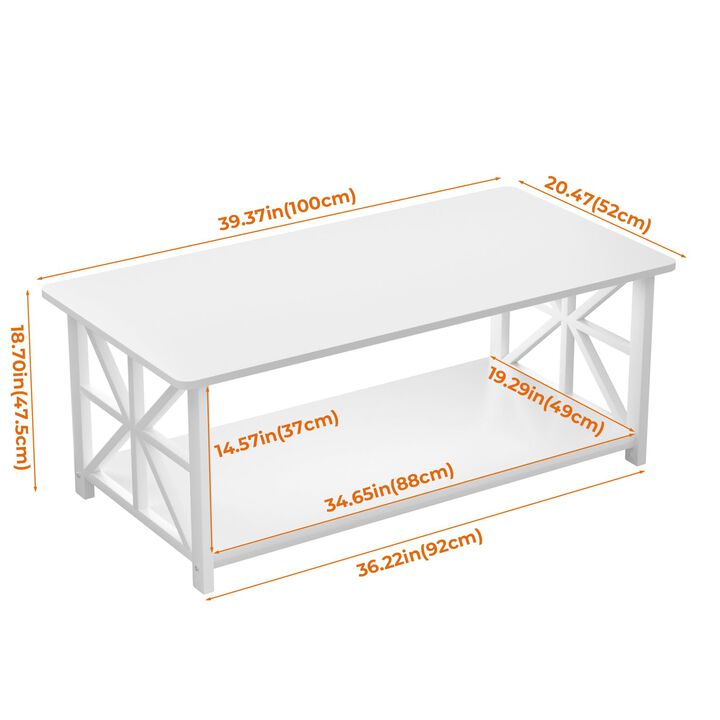 GreenForest Coffee Table for Living Room with Round Corners Farmhouse Style Center Table with Storage Shelf 39 Inch Space Saving