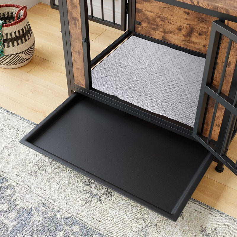 Clihome Wooden Dog Crate Table with 2 Sliding Doors and Thick Iron Door Frame image number 3