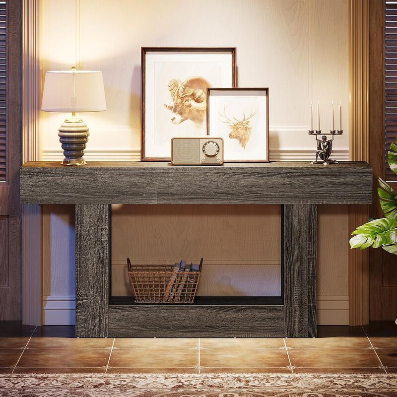 Tribesigns Farmhouse 2-Tier Wood Console Table image number 2