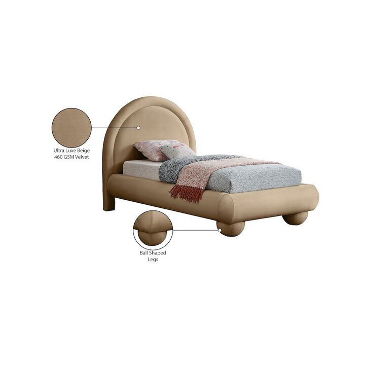 Meridian Furniture Madrid Beige Velvet Twin Bed
