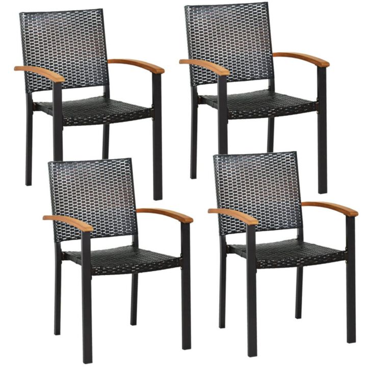 Hivvago Set of 4 Outdoor Patio PE Rattan Dining Chairs with Powder-coated Steel Frame