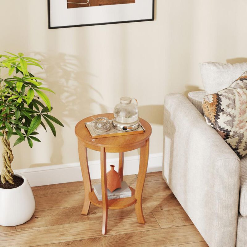 Hivvago 2-tier Round End Table with Solid Wood Legs