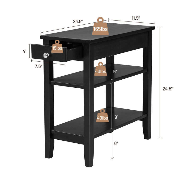 End Table with Drawer and 2-Tier Open Storage Shelves for Space Saving