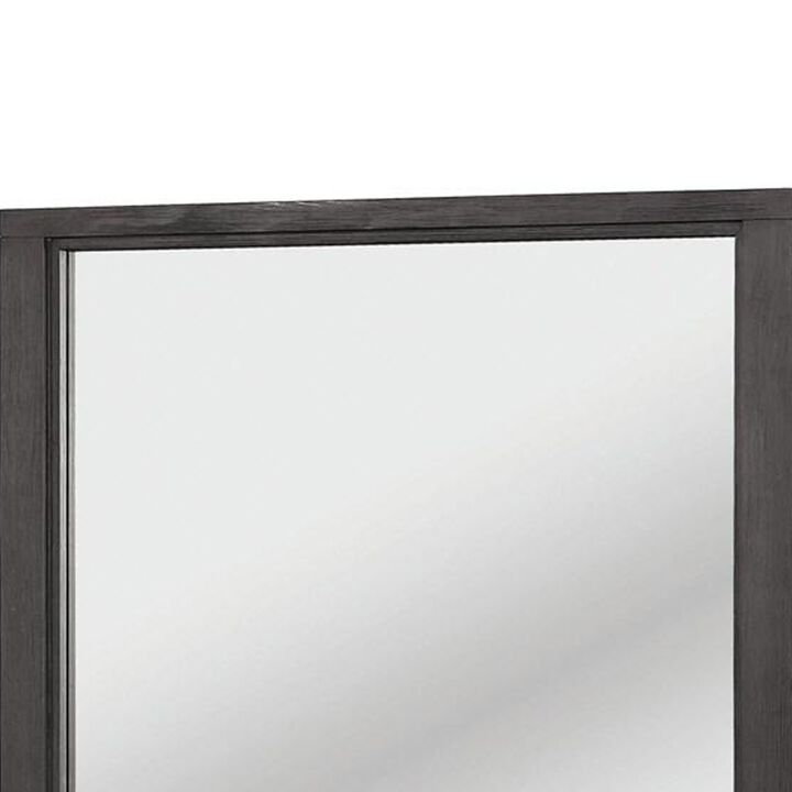 40 Inch Transitional Style Wooden Frame Mirror, Dark Gray - Benzara