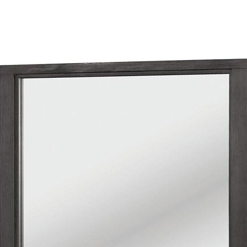 40 Inch Transitional Style Wooden Frame Mirror, Dark Gray - Benzara