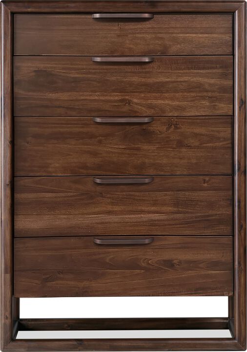 Sol Five Drawer Acacia Wood Chest in Brown Spice