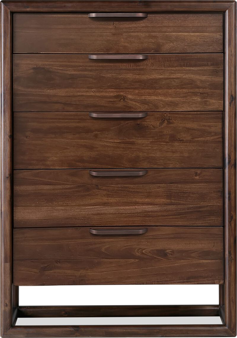 Sol Five Drawer Acacia Wood Chest in Brown Spice