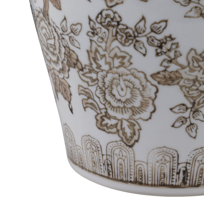 12x7" Chinoiserie Bird & Vines Temple Jar,brwn/wht image number 4