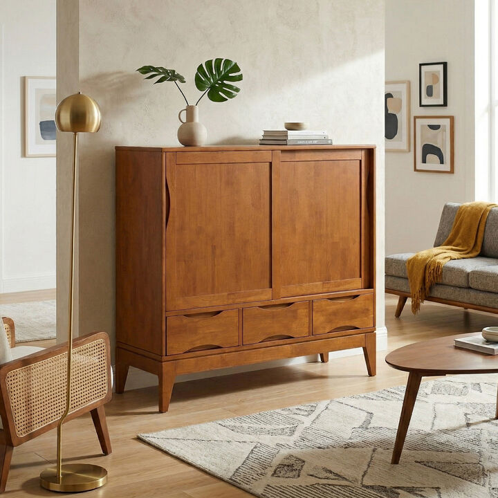 Harper 48 inch Wide Solid Hardwood Mid-Century Modern Medium Storage Cabinet in Teak Brown