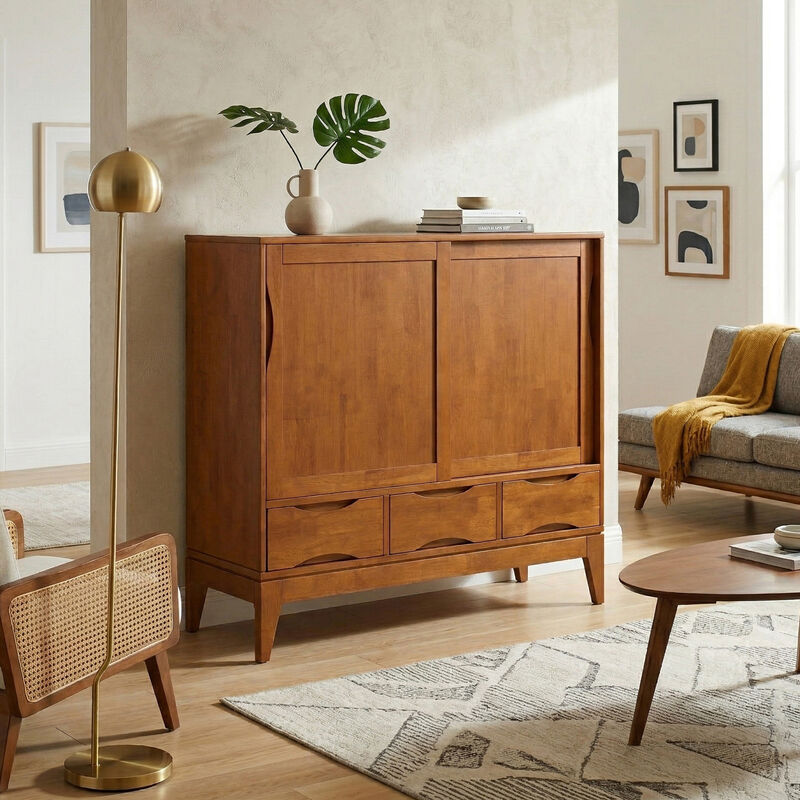 Harper 48 inch Wide Solid Hardwood Mid-Century Modern Medium Storage Cabinet in Teak Brown image number 1