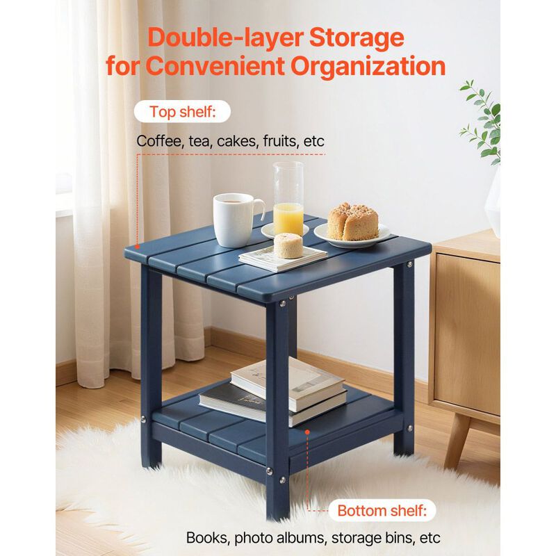 Outdoor Side Table, Double Layer HDPE End Table, Weather Resistant - Blue image number 4