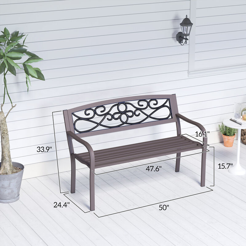 Hivvago 50 Inch Outdoor Bench Metal Slatted Garden Seating image number 2