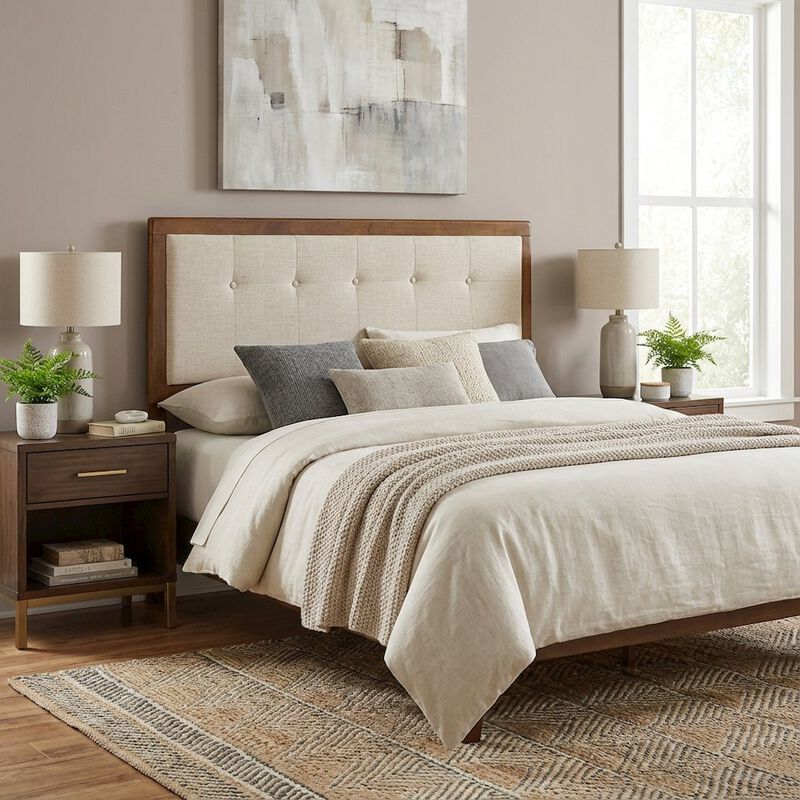 Tufted Fabric King Headboard with Wooden Frame and Elegant Design image number 3