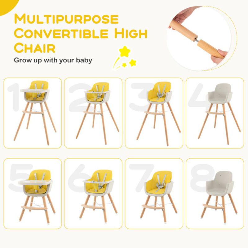 Hivvago 3-in-1 Convertible Wooden High Chair with Cushion