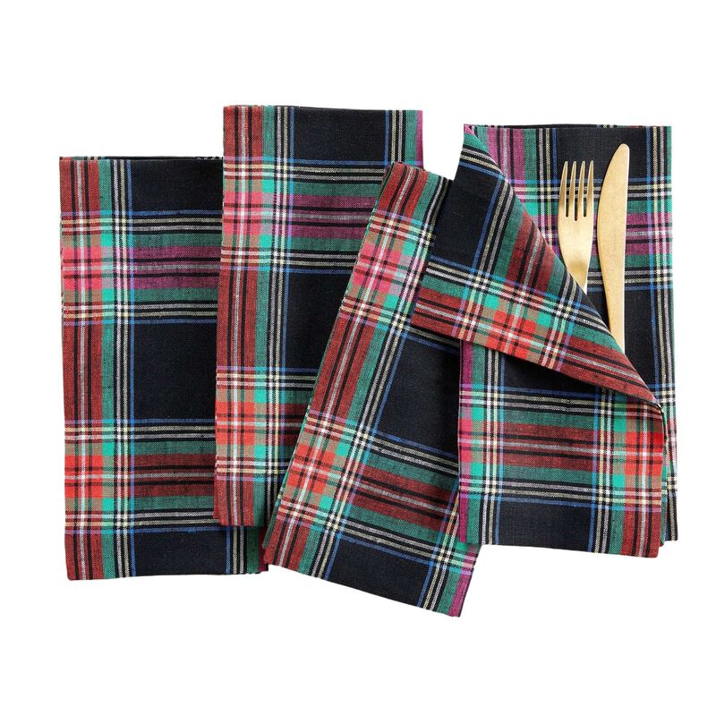 Solino Home Jewel Plaid 100% Linen Dinner Napkins &ndash; Set of 4, 20 x 20 in, Machine Washable, Holiday and Everyday Dining