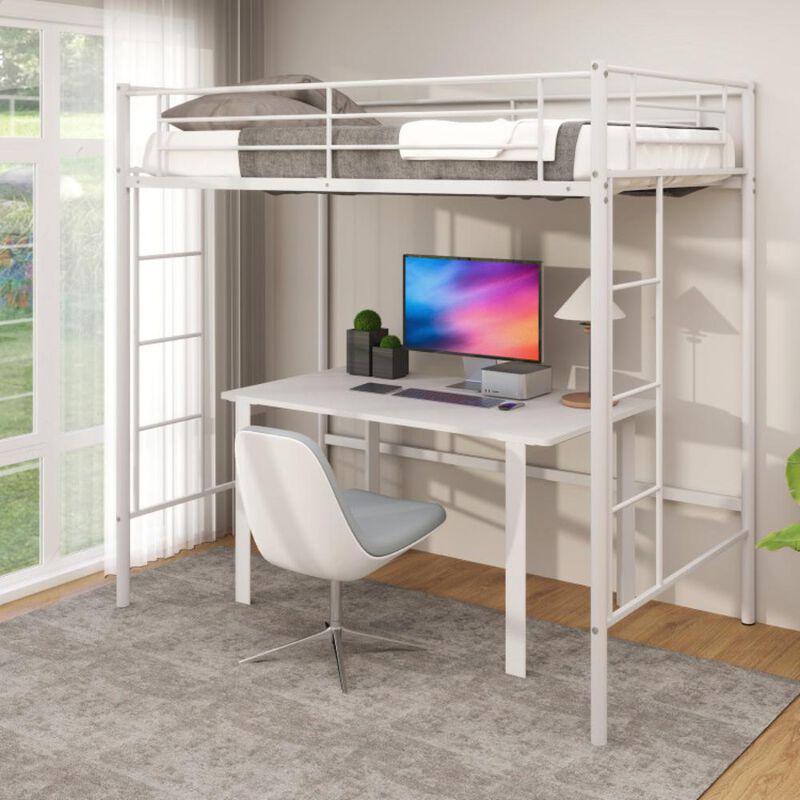 Hivvago Twin Loft Bed Frame with 2 Ladders Full-length Guardrail