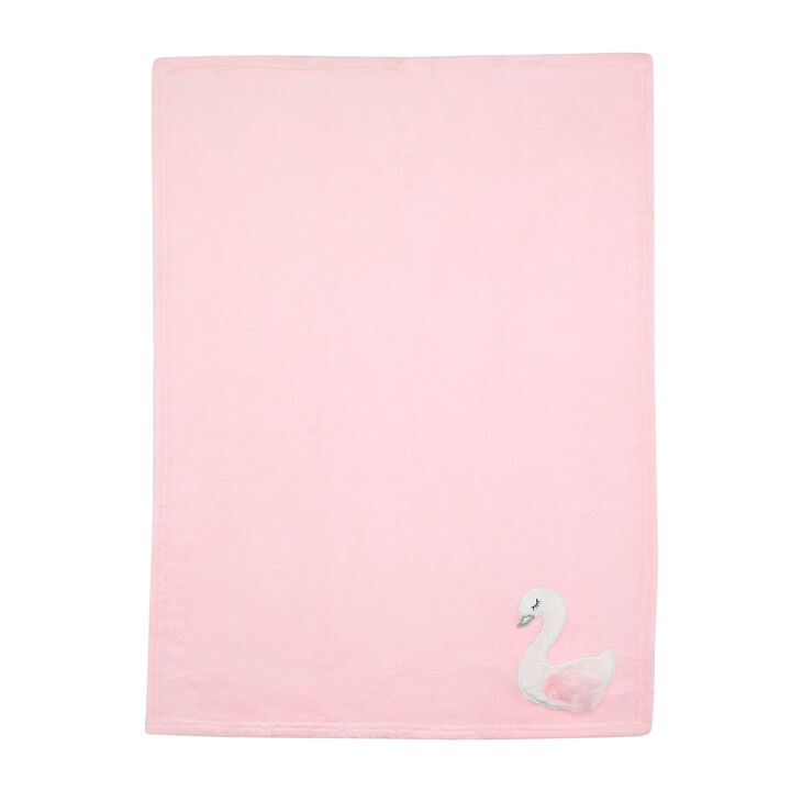 Bedtime Originals Blossom Pink/White Swan Coral Fleece Baby Blanket