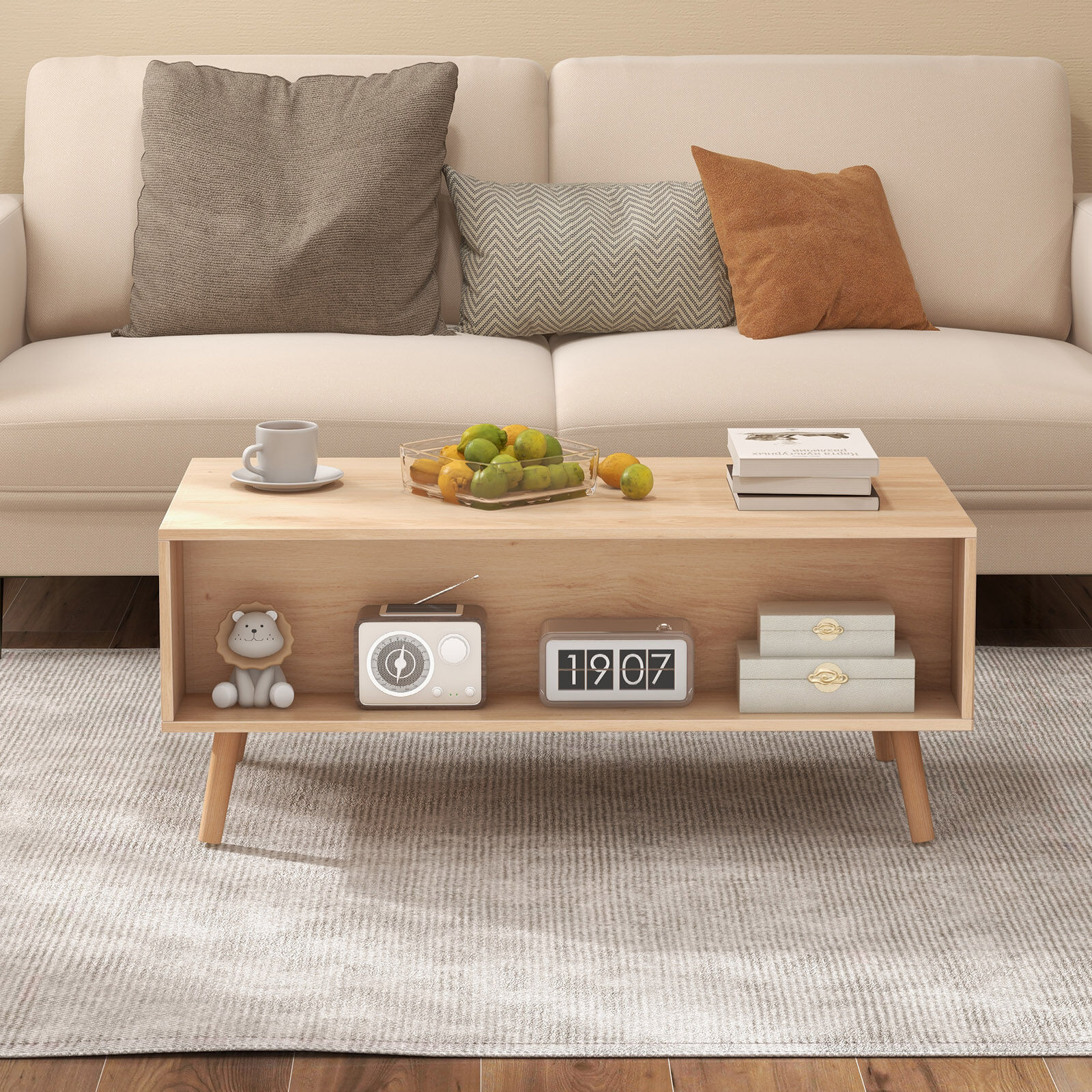 Retro Rattan Coffee Table with 2 Pull-Out Drawers – Mid Century