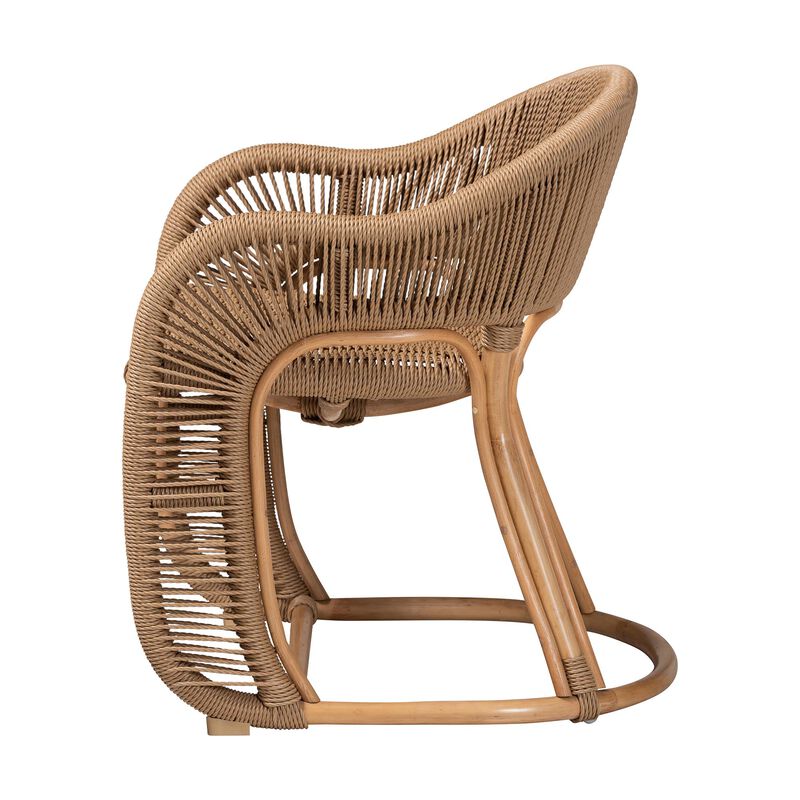 bali & pari Isra Natural Rattan Accent Chair with Handwoven Synthetic Wicker &ndash; Curved Barrel Back Lounge Chair for Coastal Living Spaces image number 2