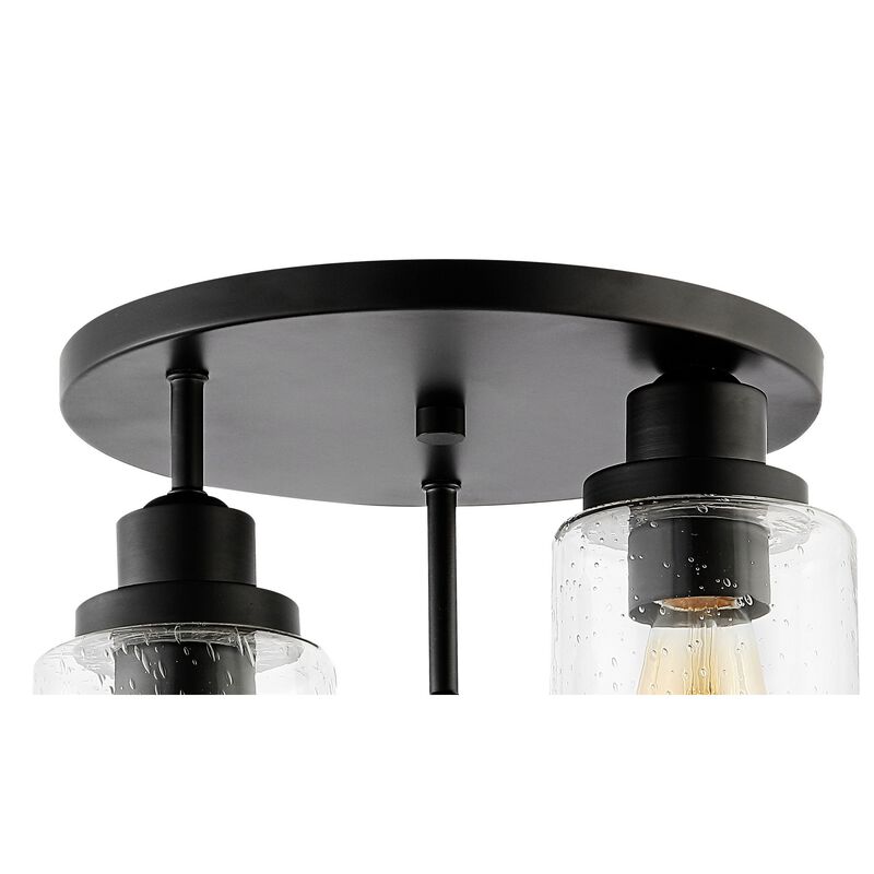 Jonah 3-Light Bohemian Farmhouse Iron/Seeded Glass LED Semi Flush Mount