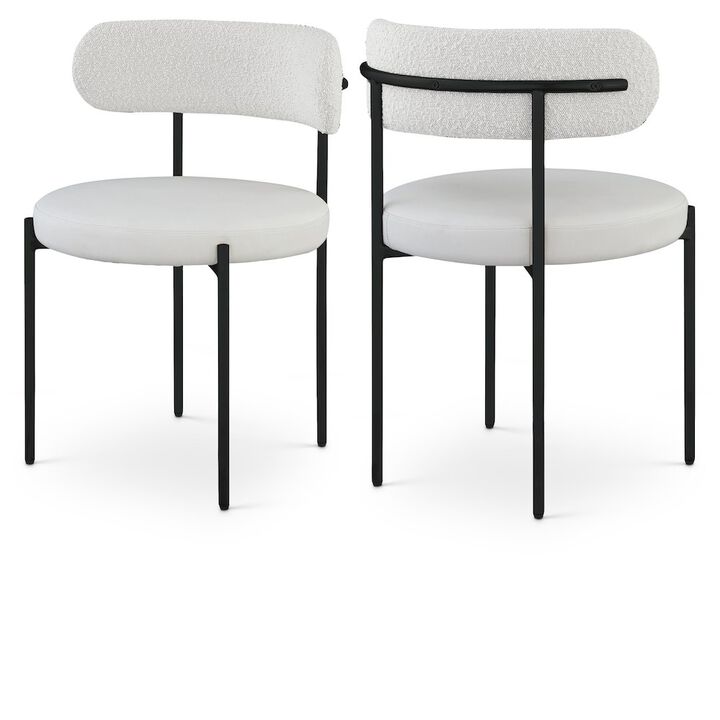 Meridian Furniture Beacon Cream Vegan Leather and Boucle Fabric Dining Chair, Set of 2