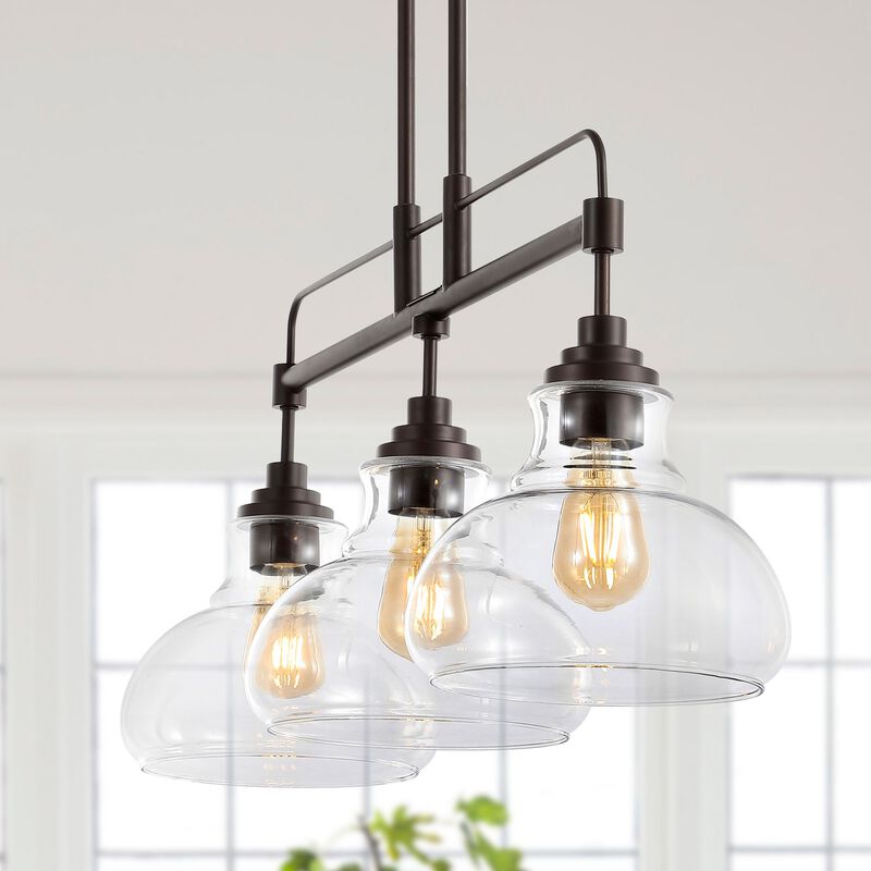 Marlowe 3-Light Farmhouse Industrial Iron/Glass Linear LED Pendant