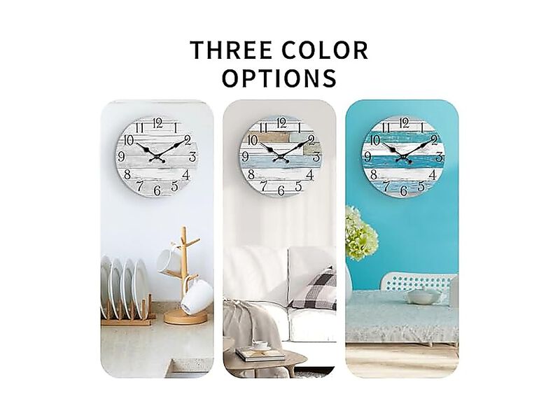 Wall Clock Battery Operated 12 Inch Silent Non Ticking Coastal Design Country image number 3