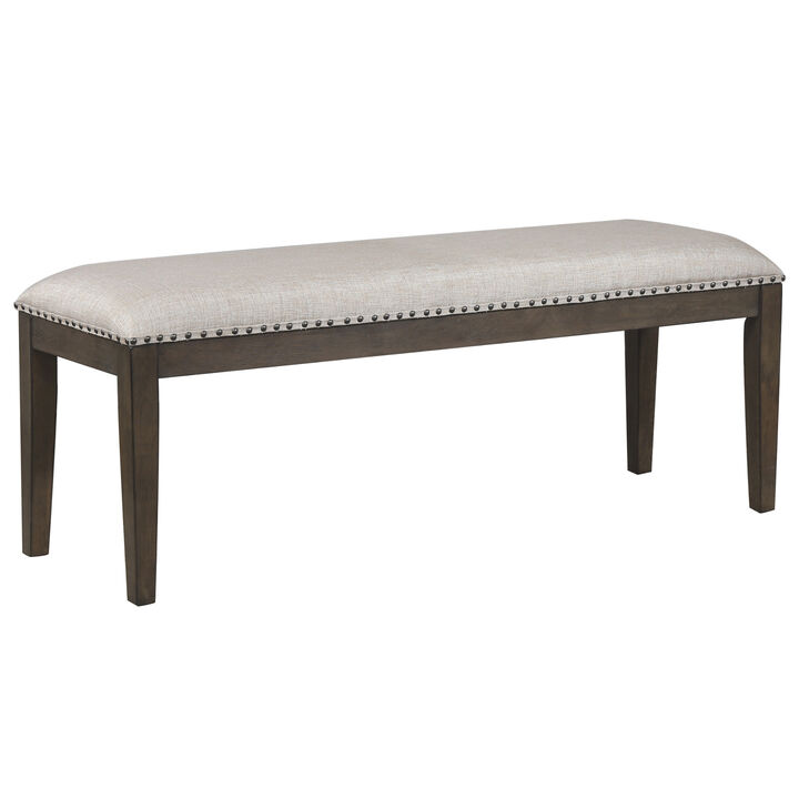 Cali Gray and Brown Dining Bench with Upholstered Seat and Nailheads 19 in. X 50 in. X 16 in.