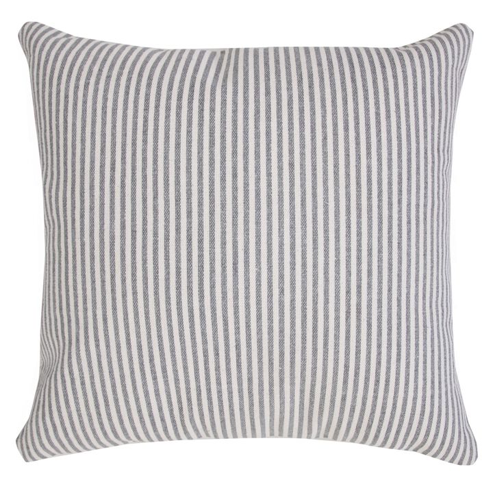 20" Gray and White Hand Woven Stonewash Striped Square Throw Pillow