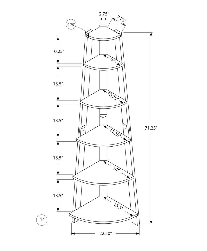 Corner Bookcase in Wood Finish for Living Room, Office, or Bedroom Storage
