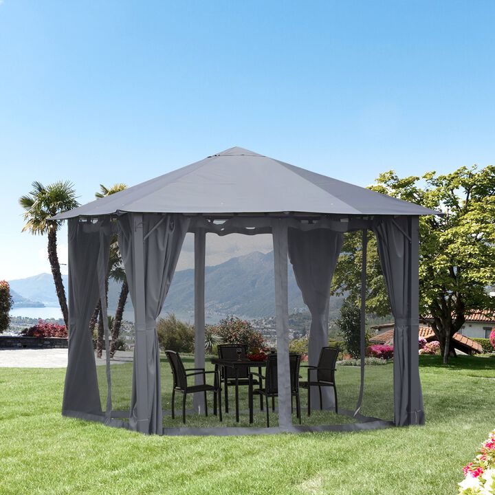 Patio Gazebo 10' x 10' Outdoor Soft Top Canopy Tent with Zippered Mesh Sidewalls, Privacy Curtains, Netting Black