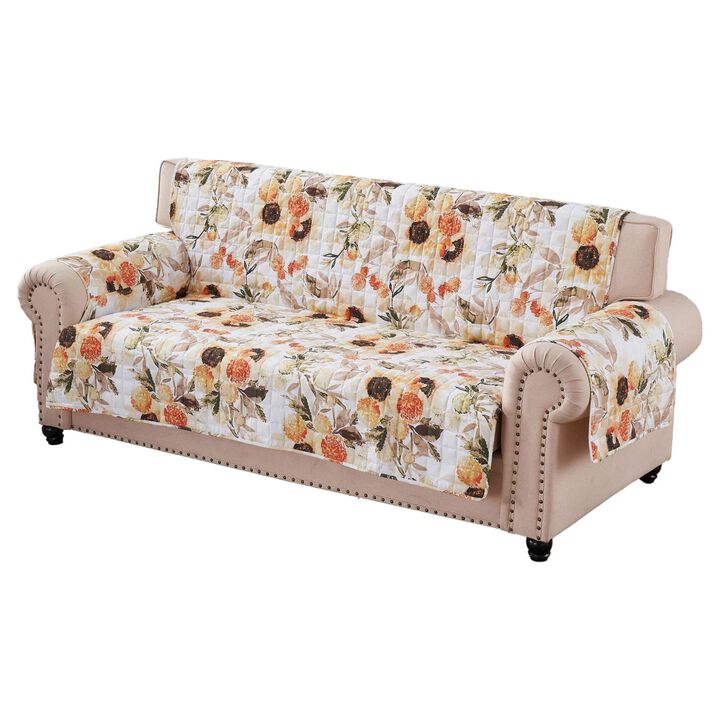 Kelsa 127 Inch Sofa Cover with Polyester Fill, Watercolor Sunflowers, Gold - Benzara