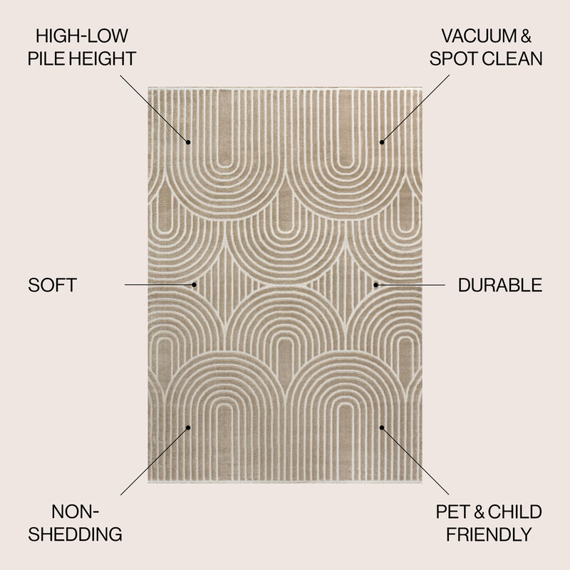 Ariana MidCentury Art Deco Striped Arches Two-Tone High-Low Area Rug