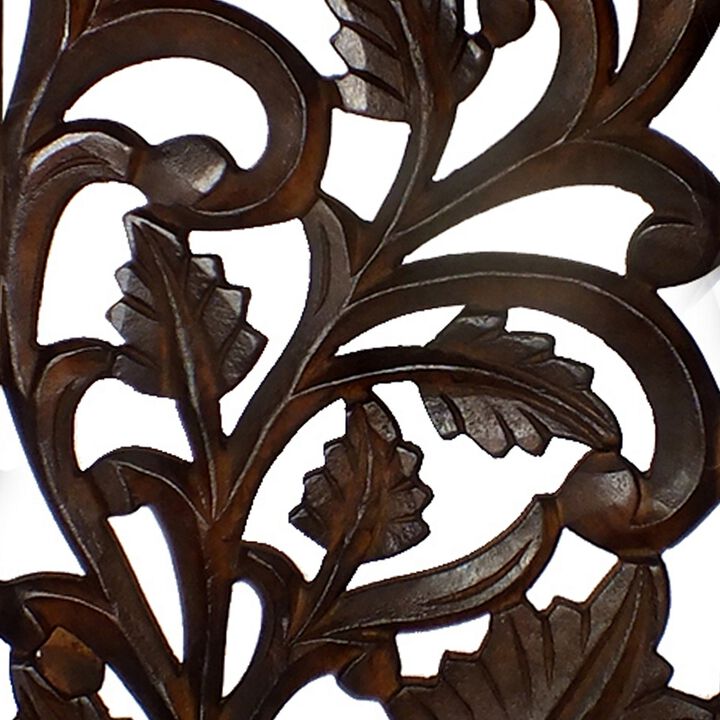 Mango Wood Wall Panel with Leaves and Scroll Work Motif