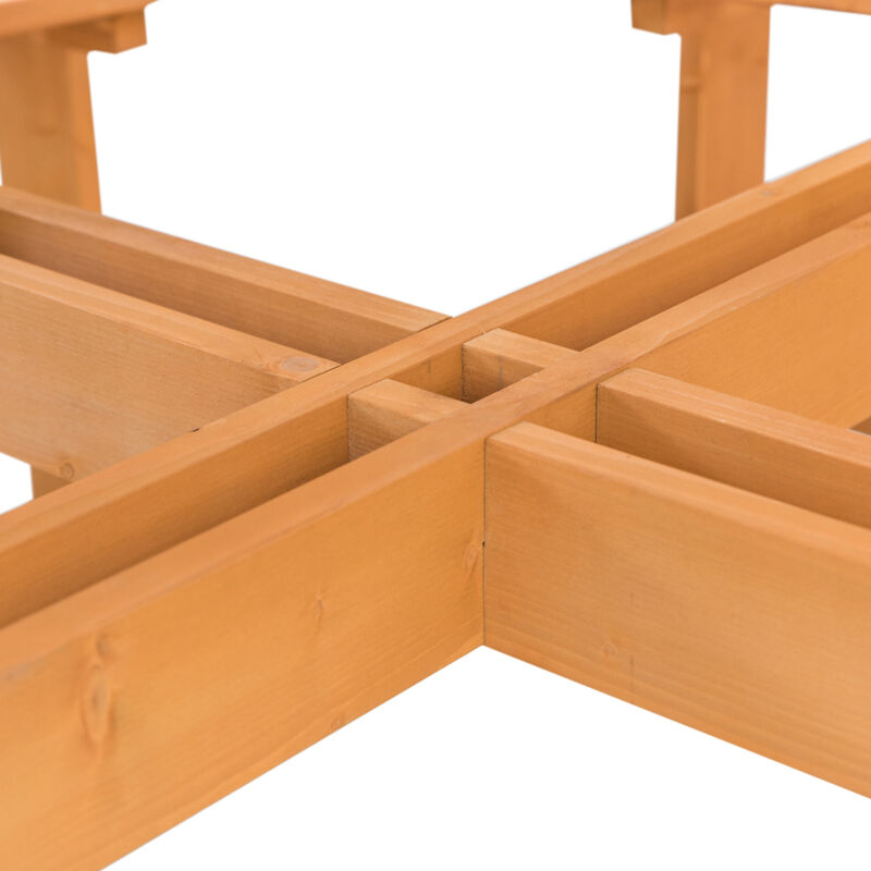 Wooden Outdoor Patio Garden Round Picnic Table with Bench, 8 Person - Stained