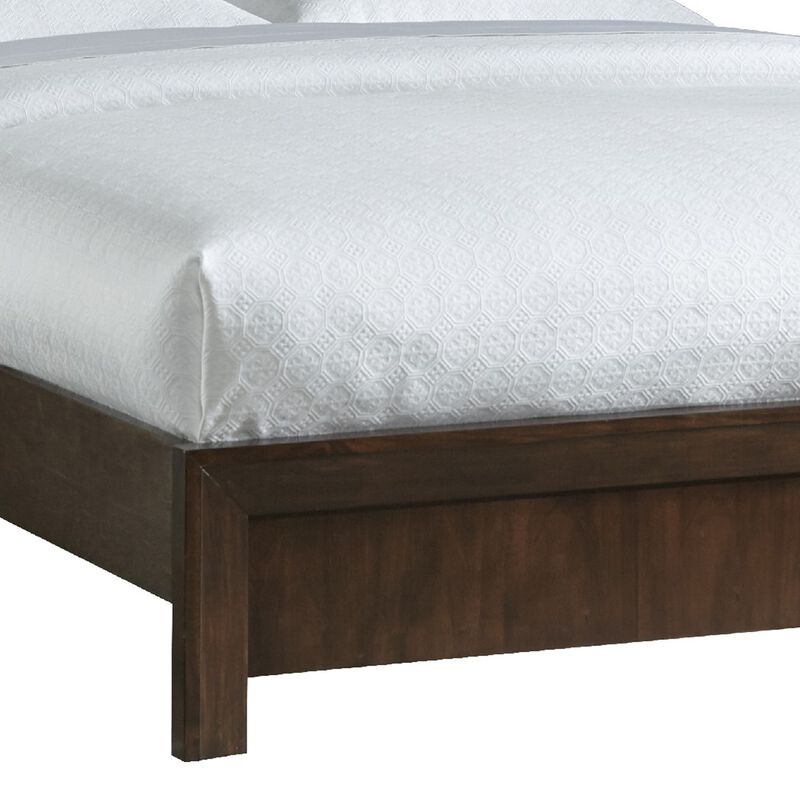Steve Modern Solid Pine Wood Platform Queen Bed with Metal Legs, Brown - Benzara