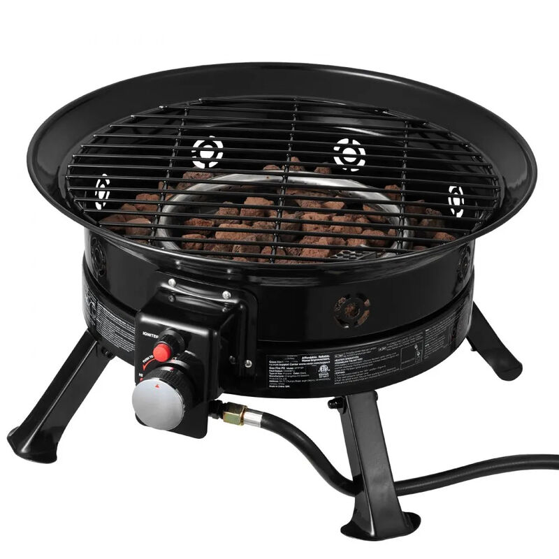 Portable Gas Fire Pit 53,000 BTU with Adjustable Flame, Lava Rocks & Grill Grate-Black image number 7