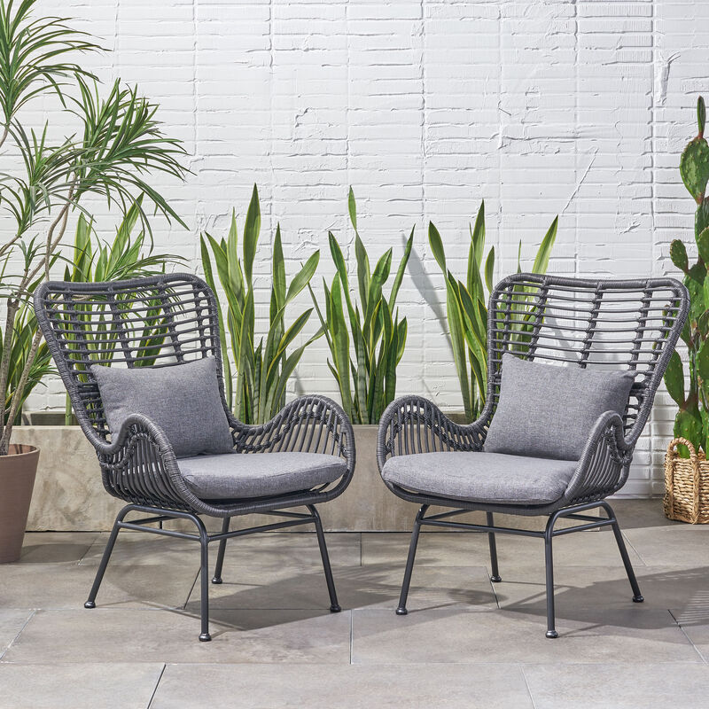 Merax Open Rattan Weave Finish Dining Chair Set of 2