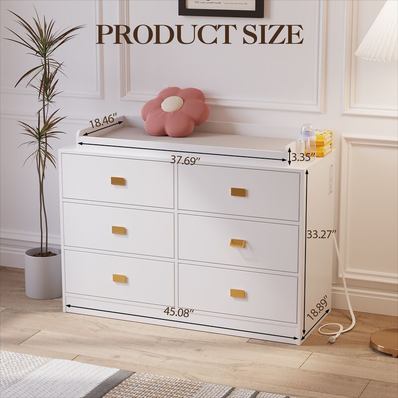 6-Drawer Nursery Dresser & Changing Table with Power Outlets, Removable Top & Soft Pad, Spacious Storage image number 2
