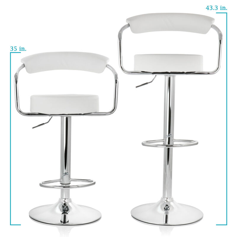 Elama 2 Piece Faux Leather Retro Adjustable Bar Stool in White with Chrome Handles and Base image number 9