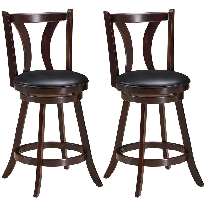 Set of 2 Swivel Bar Stools 29.5 Inch Bar Height Chairs with Rubber Wood Legs