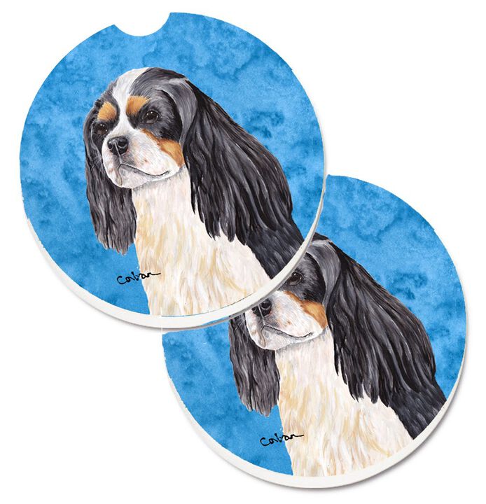 Caroline's Treasures Blue Cavalier Spaniel Set of 2 Cup Holder Car Coasters SC9120BUCARC, 2.56, Multicolor