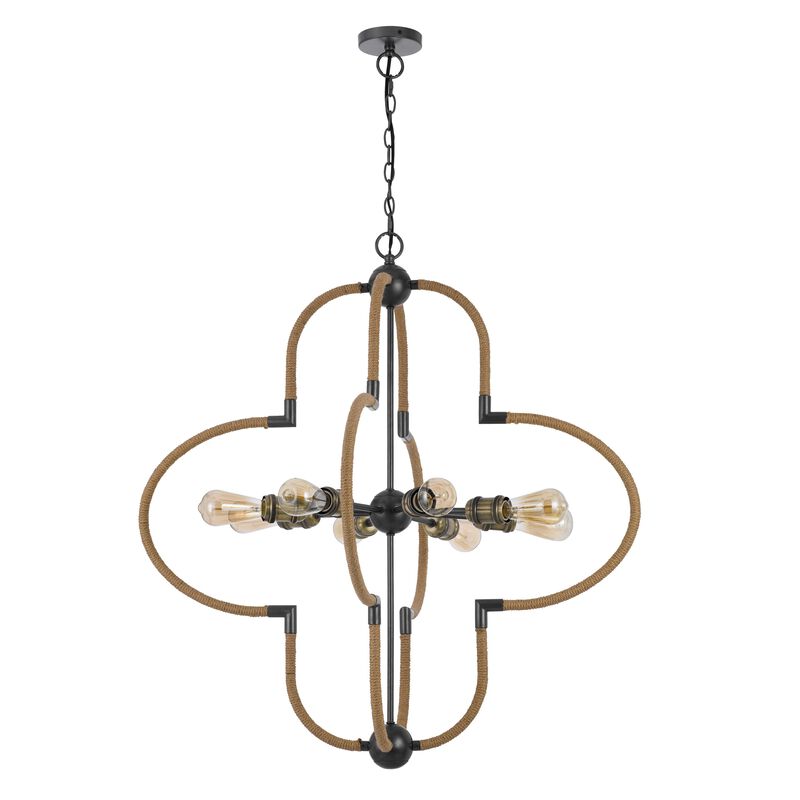 Gemo 36 Inch Chandelier, Crossed Clover Design, Brass Black Metal - Benzara