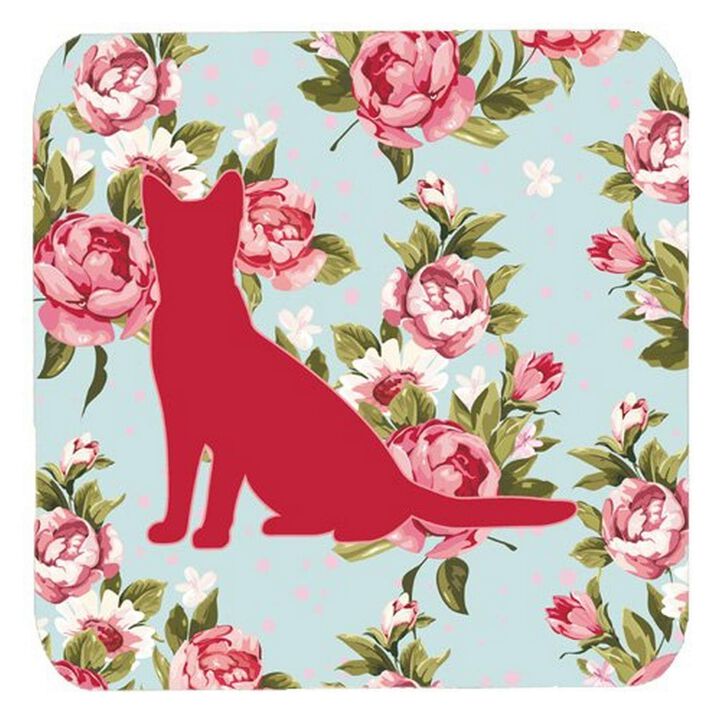 Caroline's Treasures BB1071-RS-BU-FC Cat Shabby Chic Blue Roses Foam Coasters (Set of 4), 3.5 H x 3.5 W, Multicolor